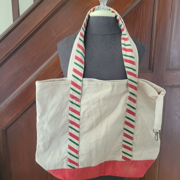 Walt Disney World Canvas Tote Bag 1971 Logo Red & Green Striped Handles Cream/Re - Picture 4 of 11